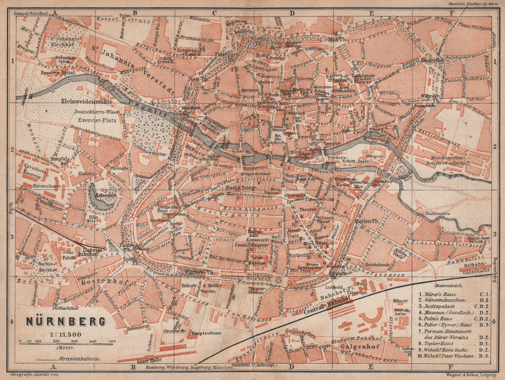 NÜRNBERG town city centre/innere stadtplan. Nuremberg. Bavaria karte 1902 map