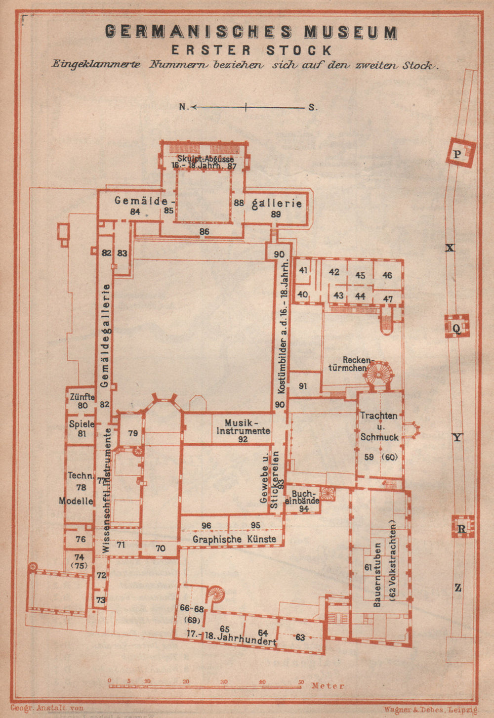 GERMANISCHES NATIONALMUSEUM, NÜRNBERG Nuremberg. First floor plan 1902 old map