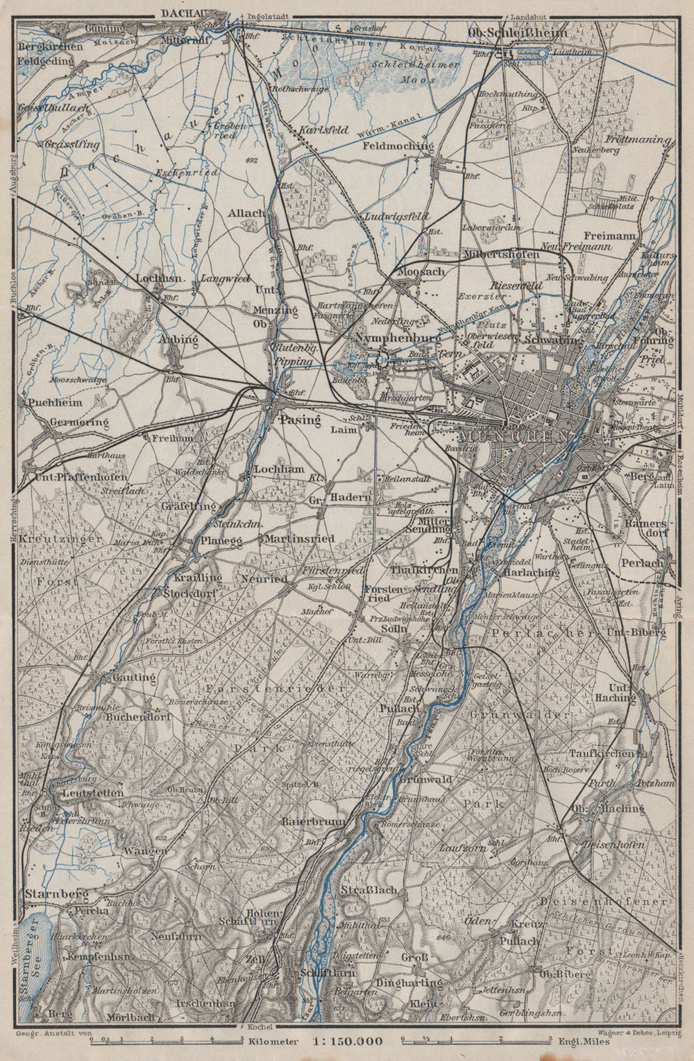 MÜNCHEN MUNICH environs/umgebung. Pasing Dachau. Forstenrieder Baier 1902 map