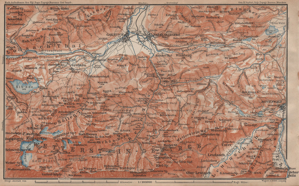 GARMISCH-PARTENKIRCHEN environs. Mittenwald. Deutschland/Österreich 1902 map