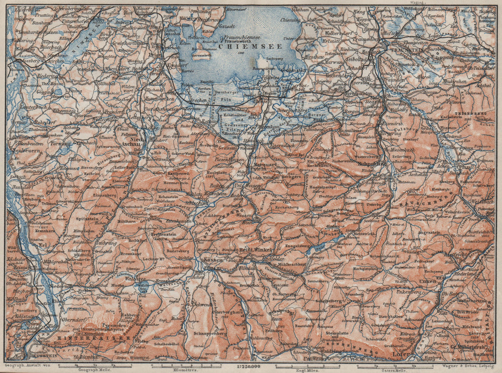CHIEMSEE, CHIEMGAU & environs. Kufstein Traunstein Lofer Kössen karte 1902 map