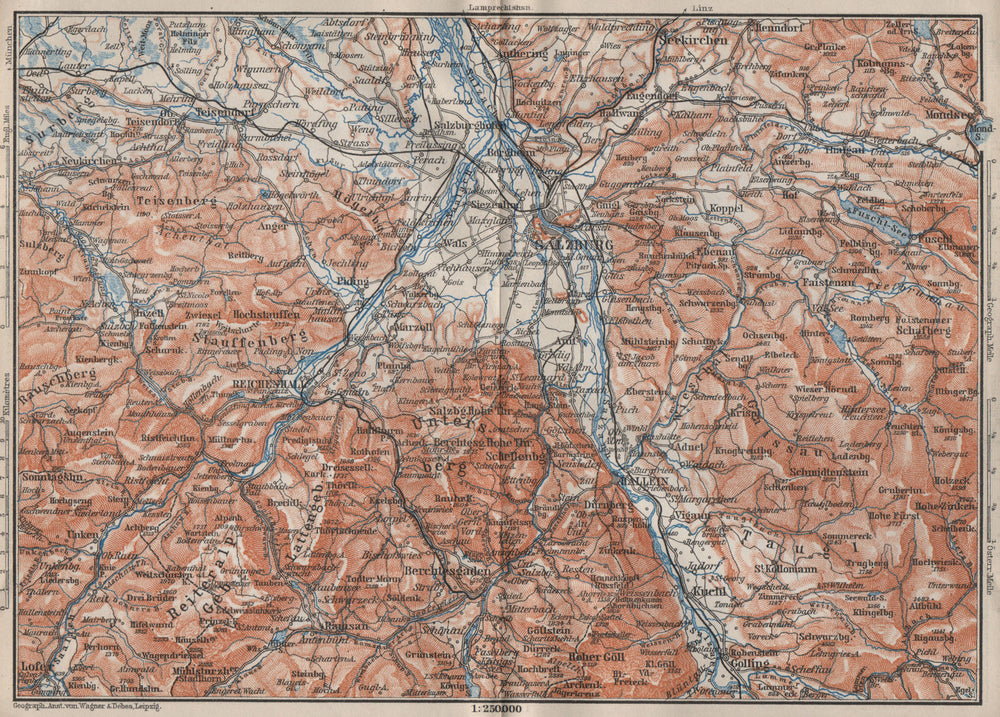 SALZBURG environs. Berchtesgaden Faistenau Seekirchen Reichenhall 1902 old map