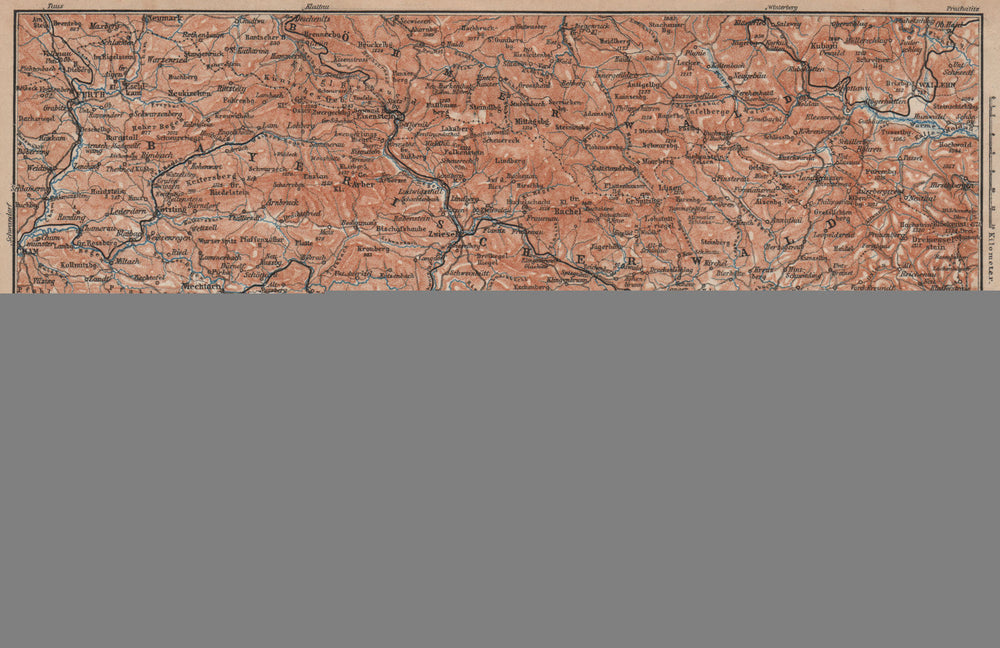 BAYRISCHERWALD. Bavarian Forest Cham Passau Böhmerwald karte. BAEDEKER 1902 map