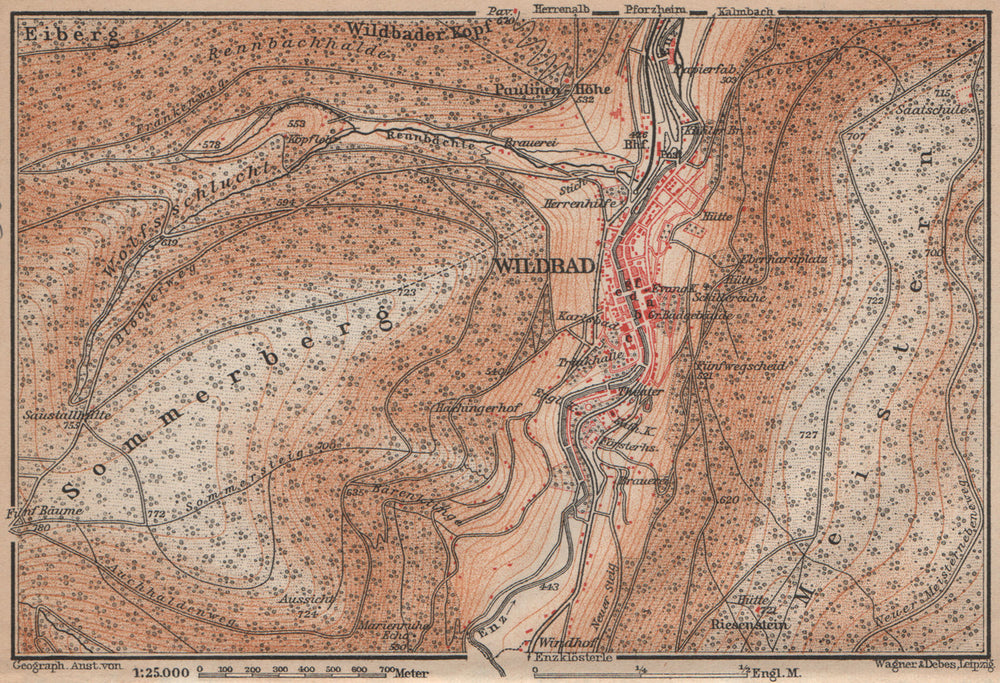 BAD WILDBAD & environs/umgebung. Sommerberg. Baden-Württemberg karte 1907 map
