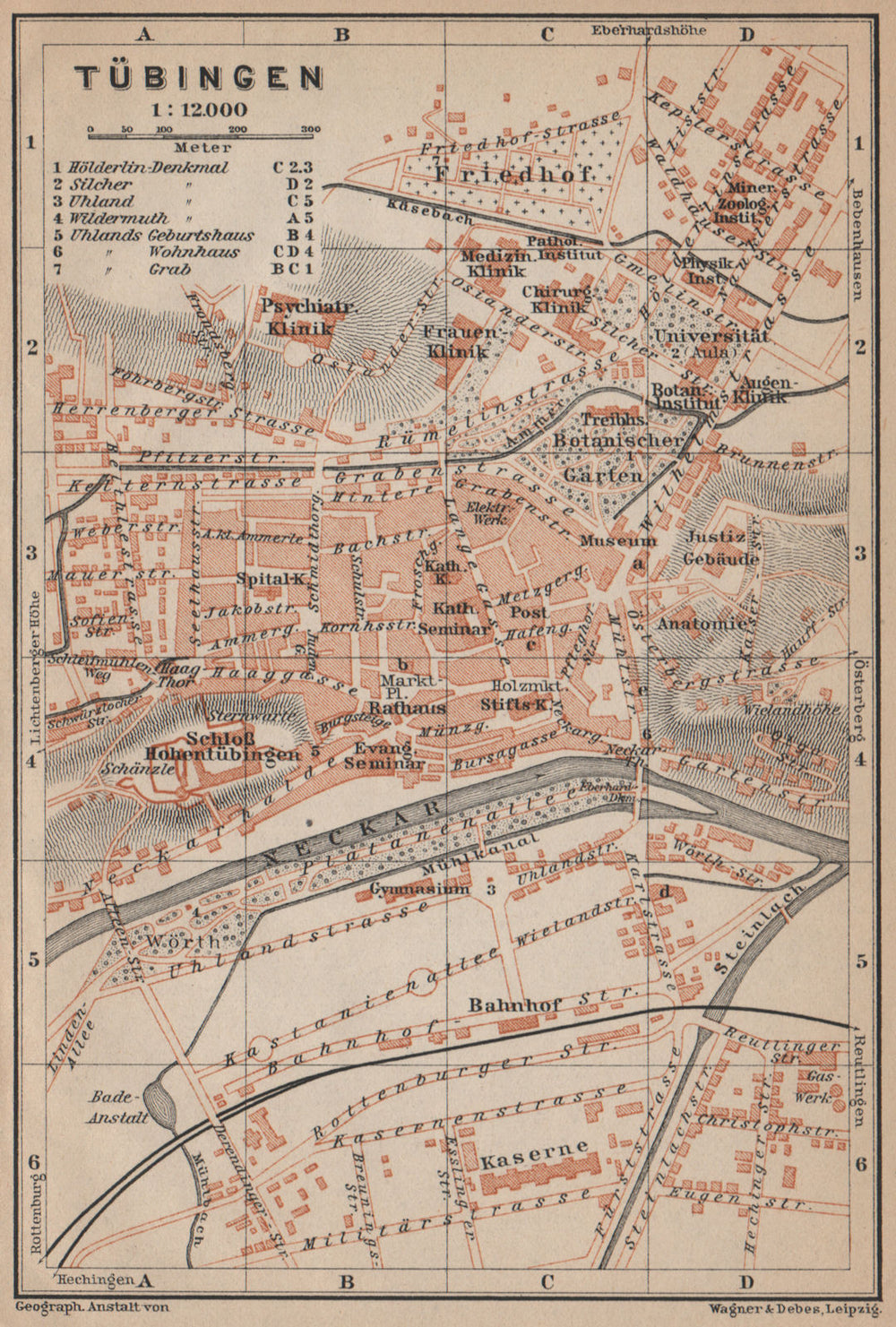 TÜBINGEN town city stadtplan. Baden-Württemberg. Tubingen karte 1907 old map