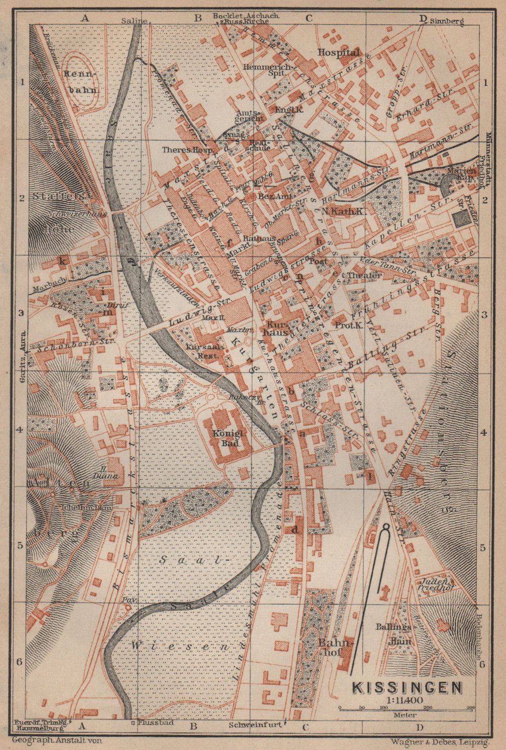 BAD KISSINGEN town city stadtplan. Lower Franconia Bavaria Deutschland 1907 map