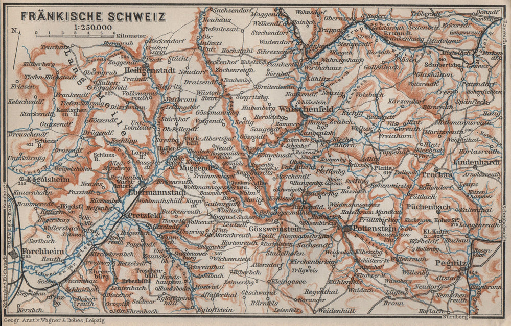 FRANCONIAN SWITZERLAND. FRÄNKISCHE SCHWEIZ topo-map. Deutschland karte 1907
