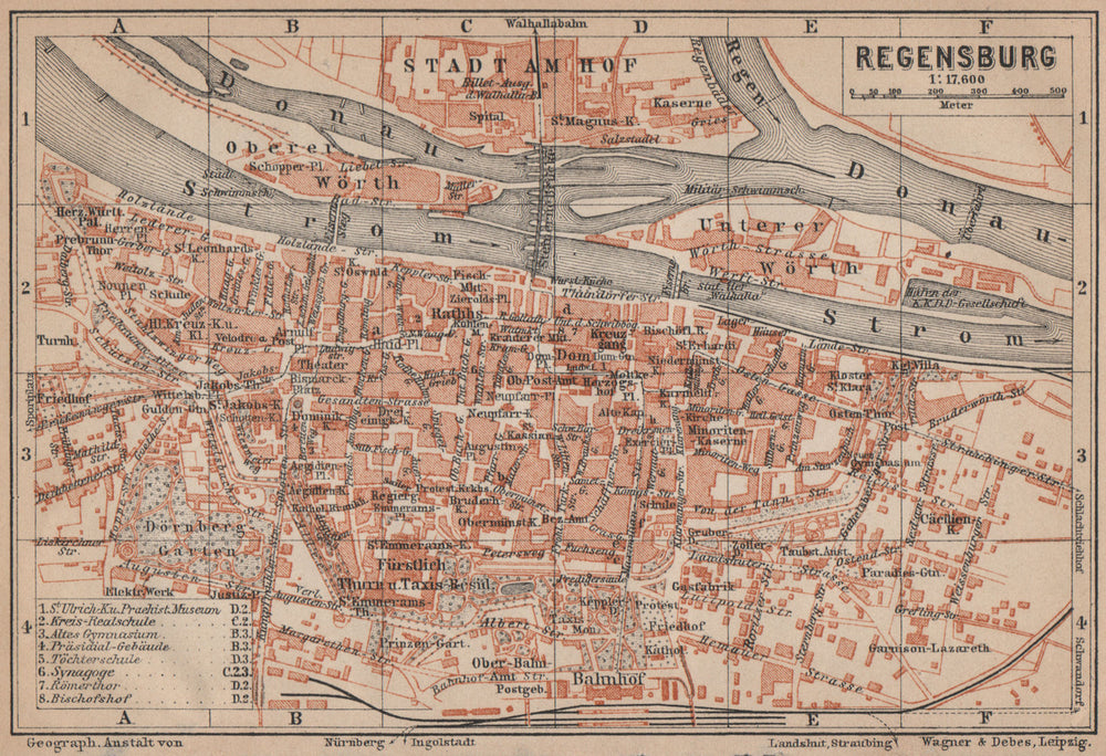 REGENSBURG town city stadtplan. Bavaria. Ratisbon. Stadtamhof karte 1907 map