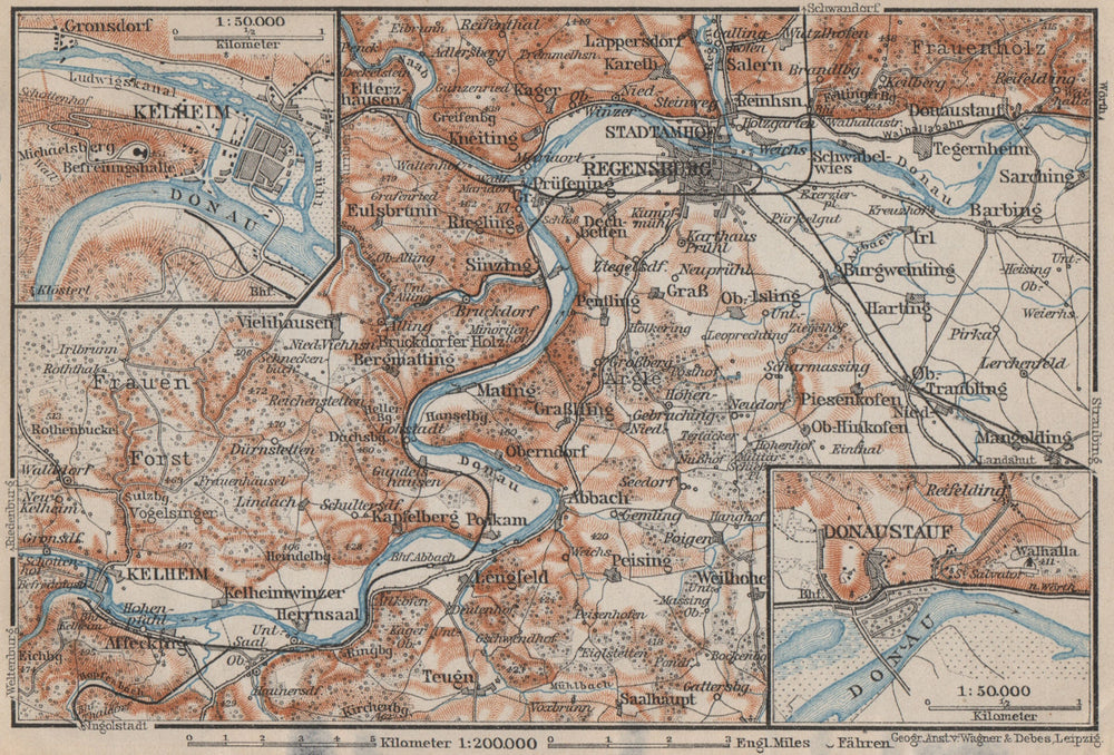 REGENSBURG & environs/umgebung. Kelheim Donaustauf. Ratisbon. Bavaria 1907 map