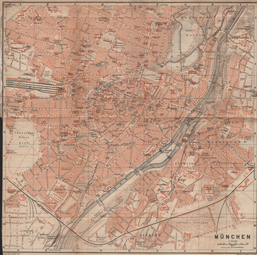 MÜNCHEN (MUNICH) town city stadtplan I. Munchen Nymphenburg. Bavaria 1907 map