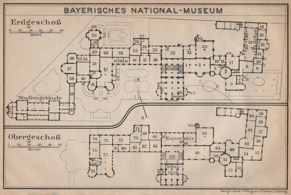 BAVARIAN / BAYERISCHES NATIONALMUSEUM floor plan. Munich München karte 1907 map