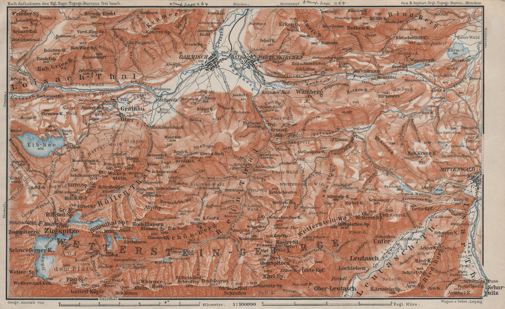 GARMISCH-PARTENKIRCHEN environs. Mittenwald. Deutschland/Österreich 1907 map