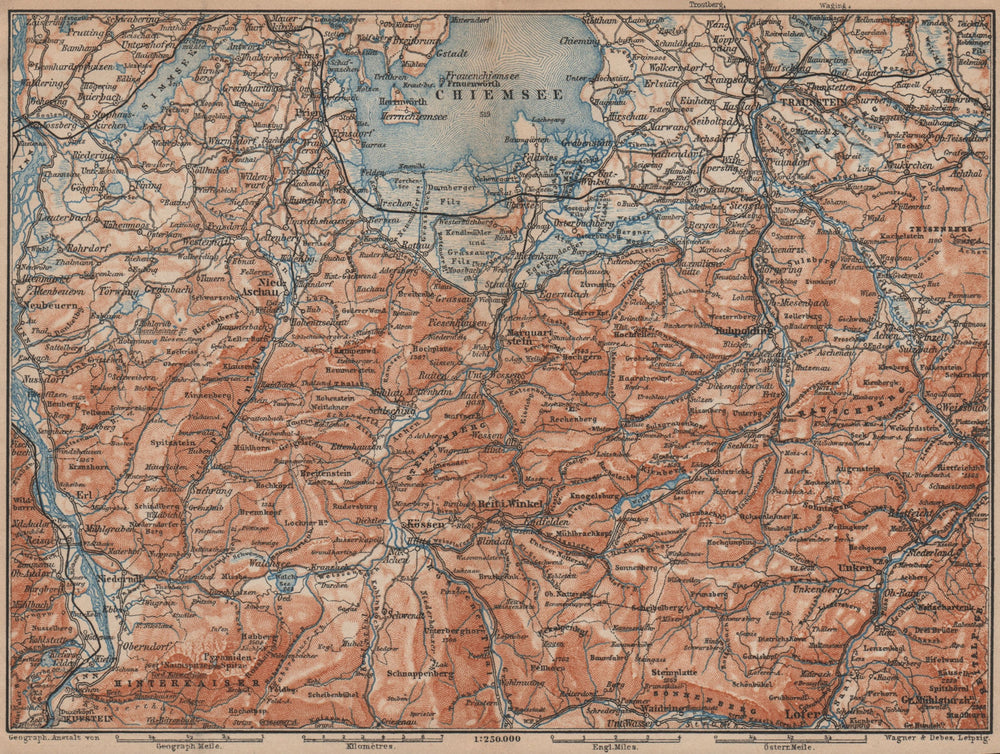 CHIEMSEE, CHIEMGAU & environs. Kufstein Traunstein Lofer Kössen karte 1907 map