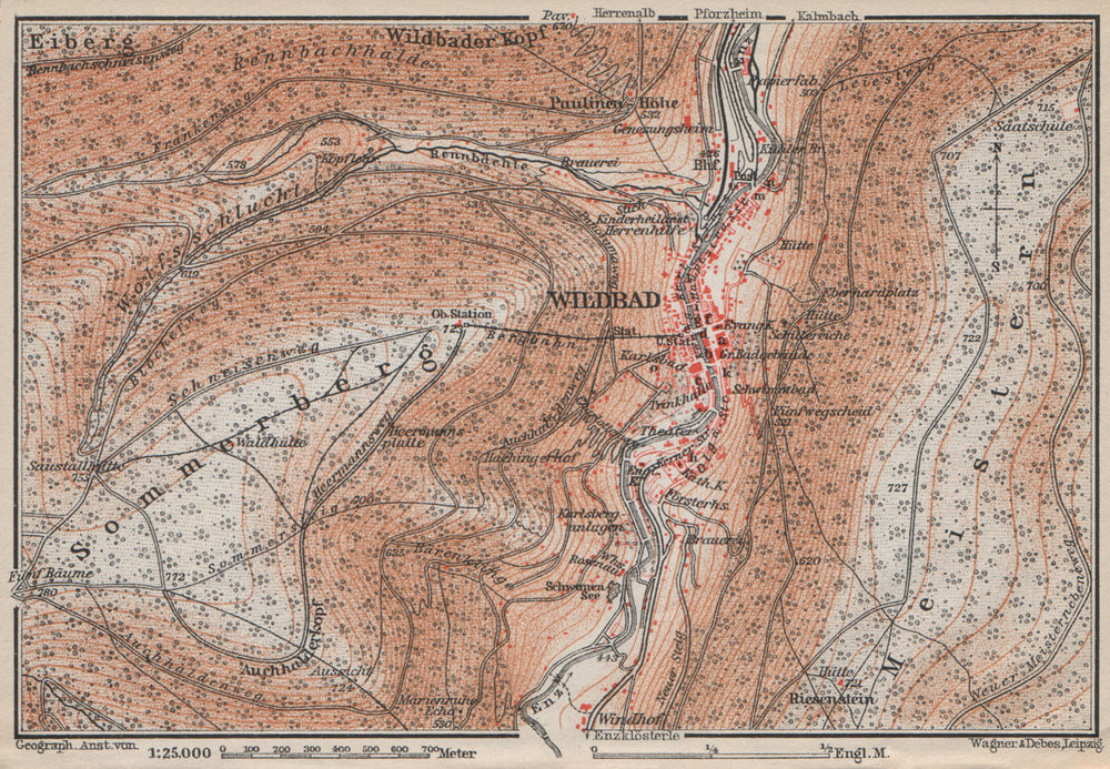 BAD WILDBAD & environs/umgebung. Sommerberg. Baden-Württemberg karte 1910 map