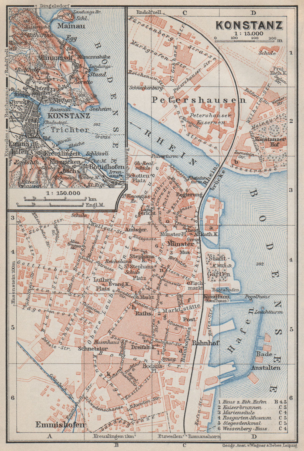 CONSTANCE. KONSTANZ. town city stadtplan. Germany karte. BAEDEKER 1910 old map
