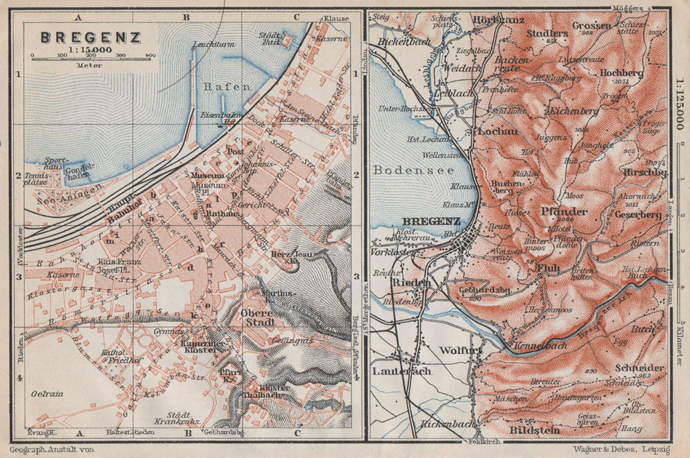 BREGENZ town city stadtplan and environs. Österreich Austria karte 1910 map
