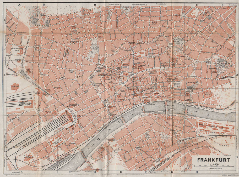 FRANKFURT AM MAIN antique town city stadtplan. Hessen karte. BAEDEKER 1910 map