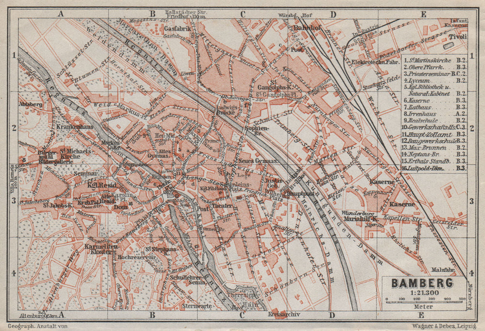 BAMBERG antique town city stadtplan. Bavaria karte. BAEDEKER 1910 old map