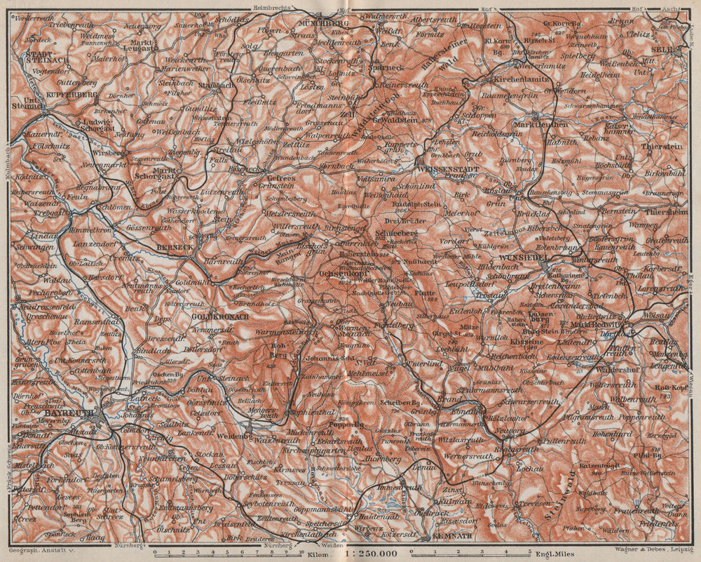 FICHTELGEBIRGE. Fichtel Mountains. Bayreuth Münchberg Wunsiedel Selb 1910 map