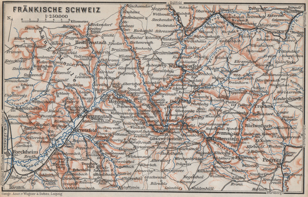 FRANCONIAN SWITZERLAND. FRÄNKISCHE SCHWEIZ topo-map. Deutschland karte 1910