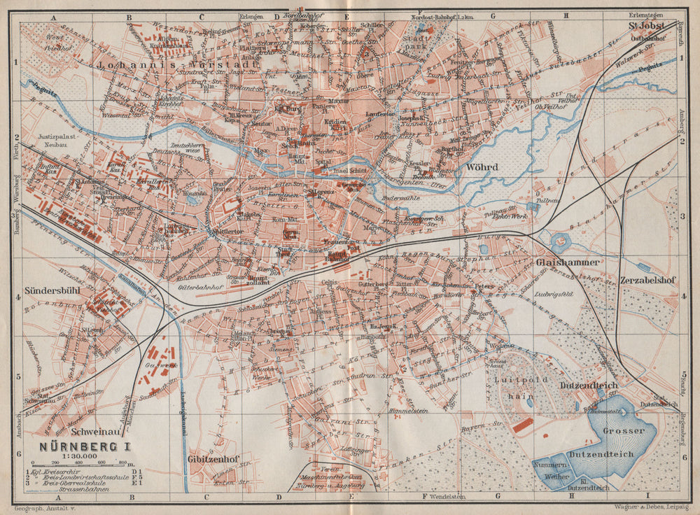 NÜRNBERG antique town city stadtplan. Nuremberg. Bavaria karte 1910 old map