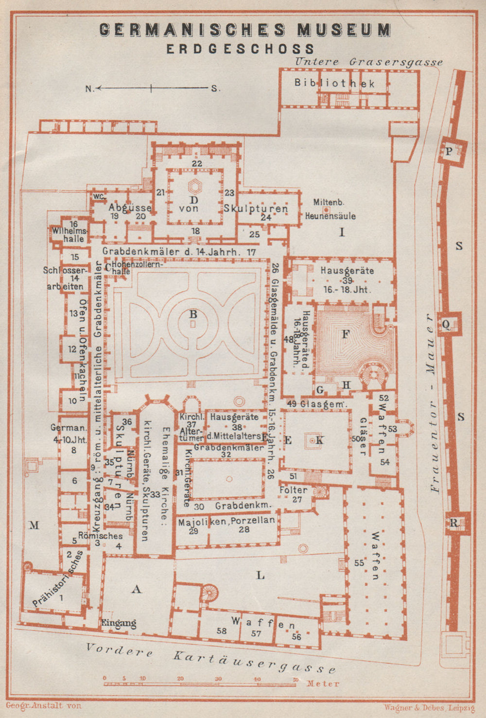 GERMANISCHES NATIONALMUSEUM, NÜRNBERG Nuremberg. Ground floor plan 1910 map