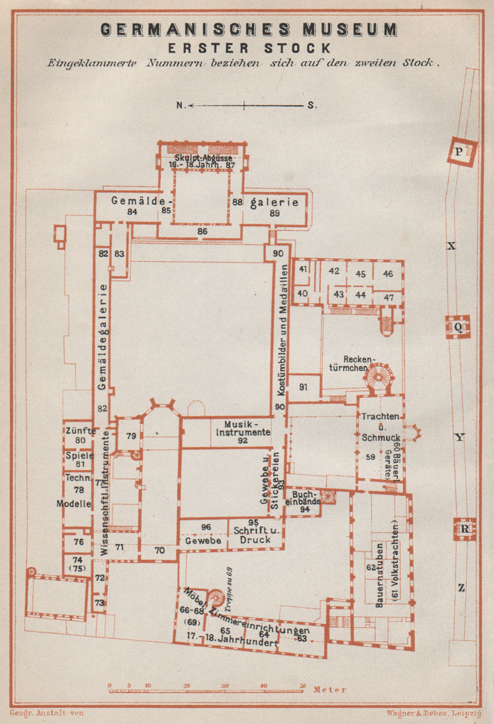 GERMANISCHES NATIONALMUSEUM, NÜRNBERG Nuremberg. First floor plan 1910 old map