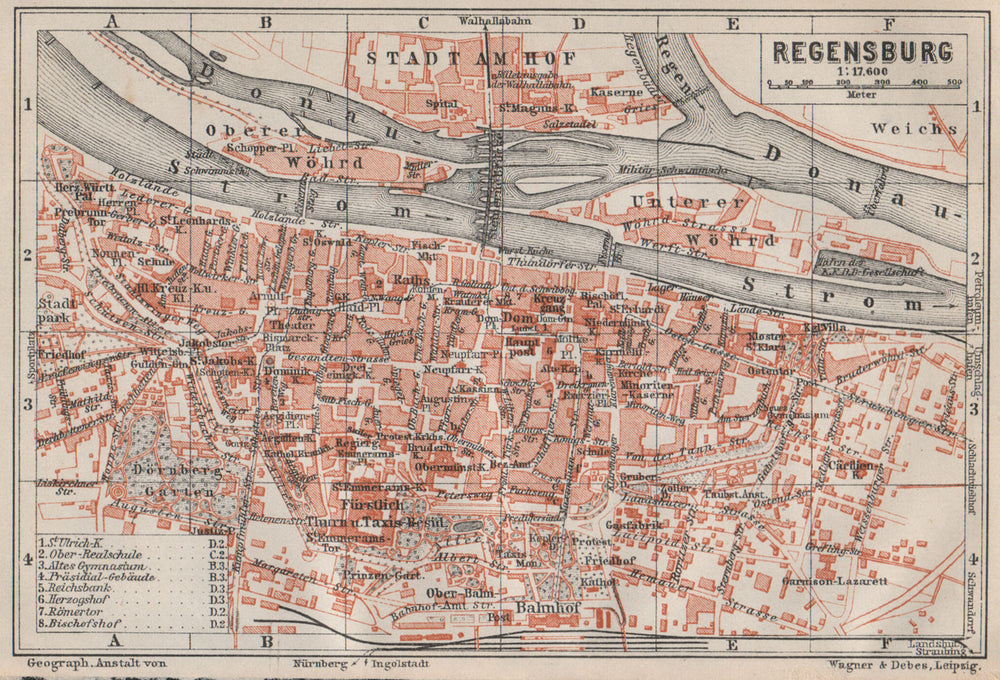 REGENSBURG town city stadtplan. Bavaria. Ratisbon. Stadtamhof karte 1910 map