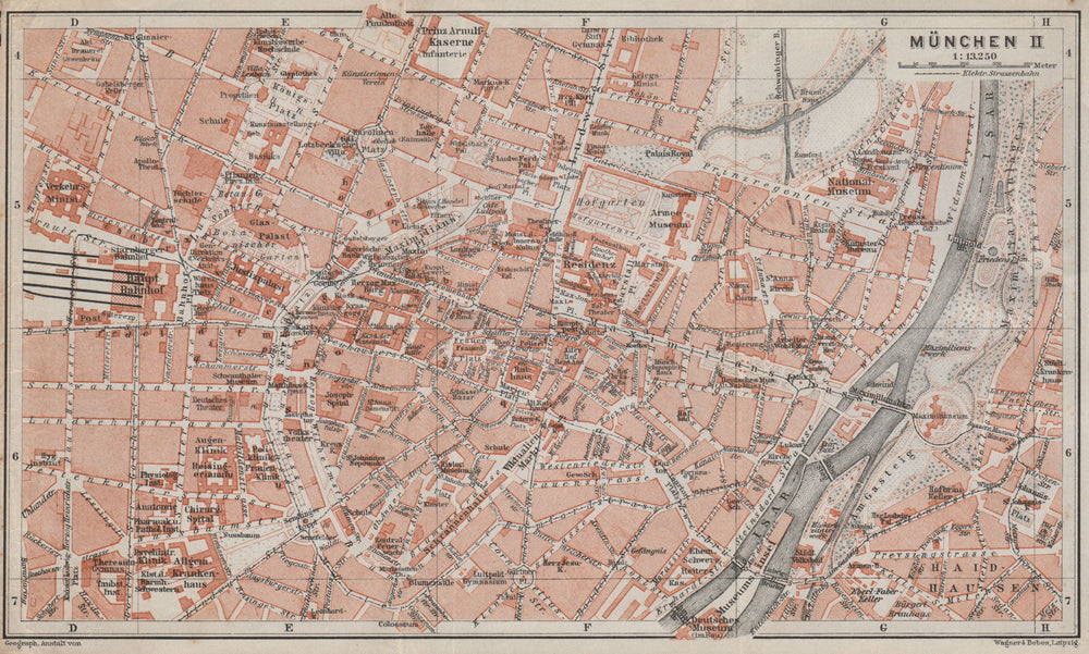 MÜNCHEN MUNICH town city innere stadtplan. Munchen Öffentliche Gebäude 1910 map