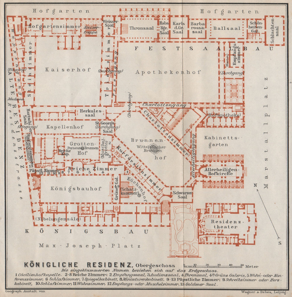 Munich / MÜNCHNER RESIDENZ. Royal palace. Königliche. Ground plan 1910 old map