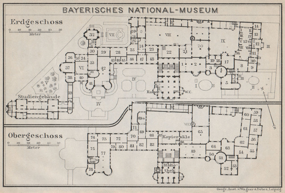 BAVARIAN / BAYERISCHES NATIONALMUSEUM floor plan. Munich München karte 1910 map