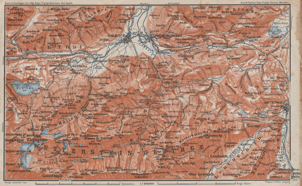 GARMISCH-PARTENKIRCHEN environs. Mittenwald. Deutschland/Österreich 1910 map