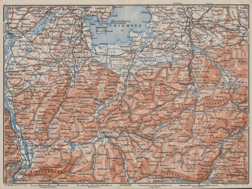 CHIEMSEE, CHIEMGAU & environs. Kufstein Traunstein Lofer Kössen karte 1910 map