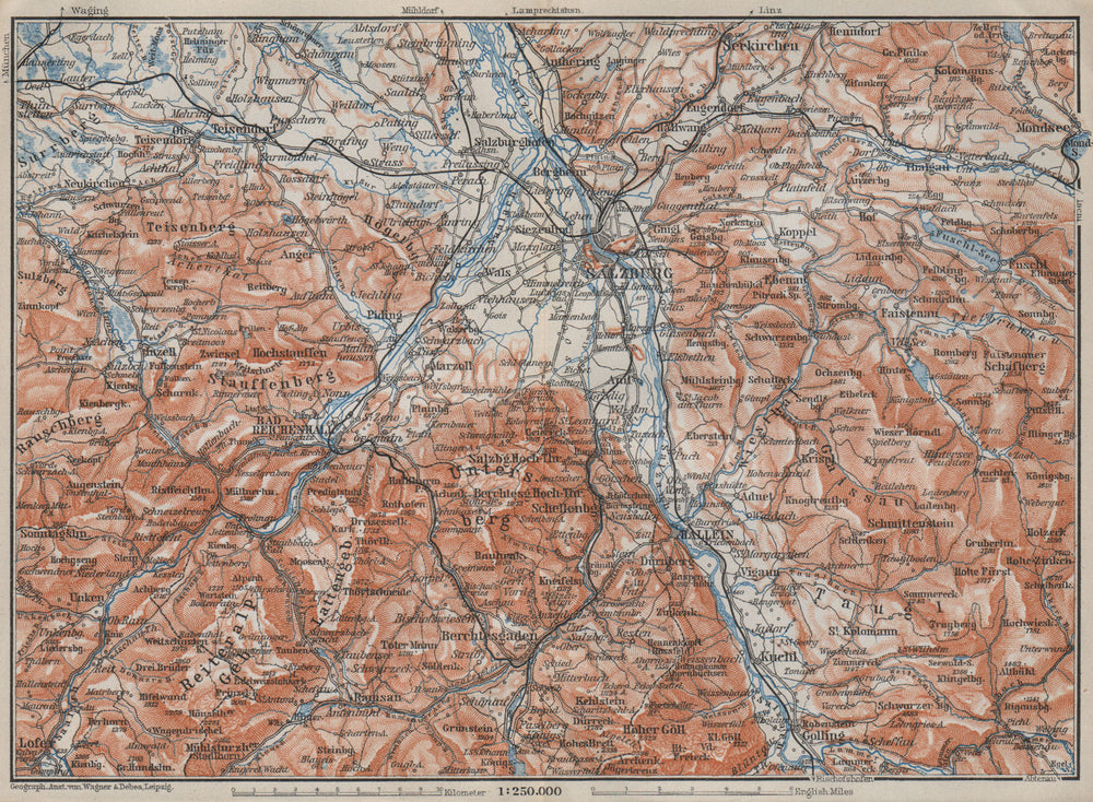 SALZBURG environs. Berchtesgaden Faistenau Seekirchen Reichenhall 1910 old map