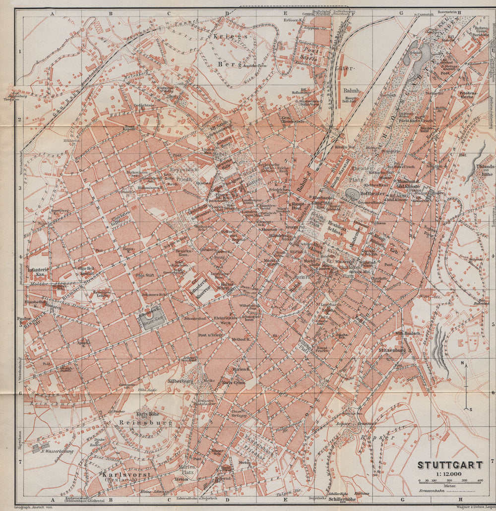 STUTTGART antique town city stadtplan. Baden-Württemberg karte 1914 old map