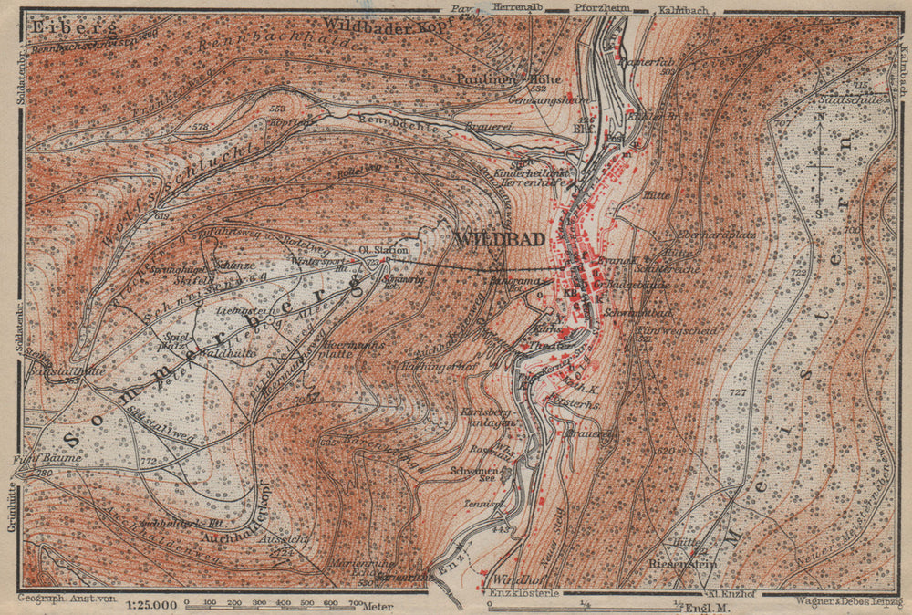 BAD WILDBAD & environs/umgebung. Sommerberg. Baden-Württemberg karte 1914 map