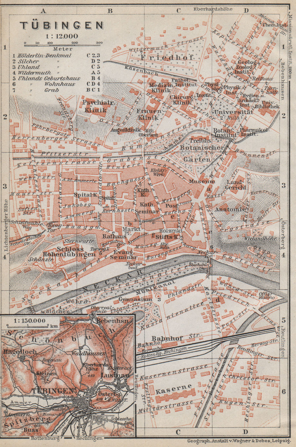 TÜBINGEN town city stadtplan. Baden-Württemberg. Tubingen karte 1914 old map