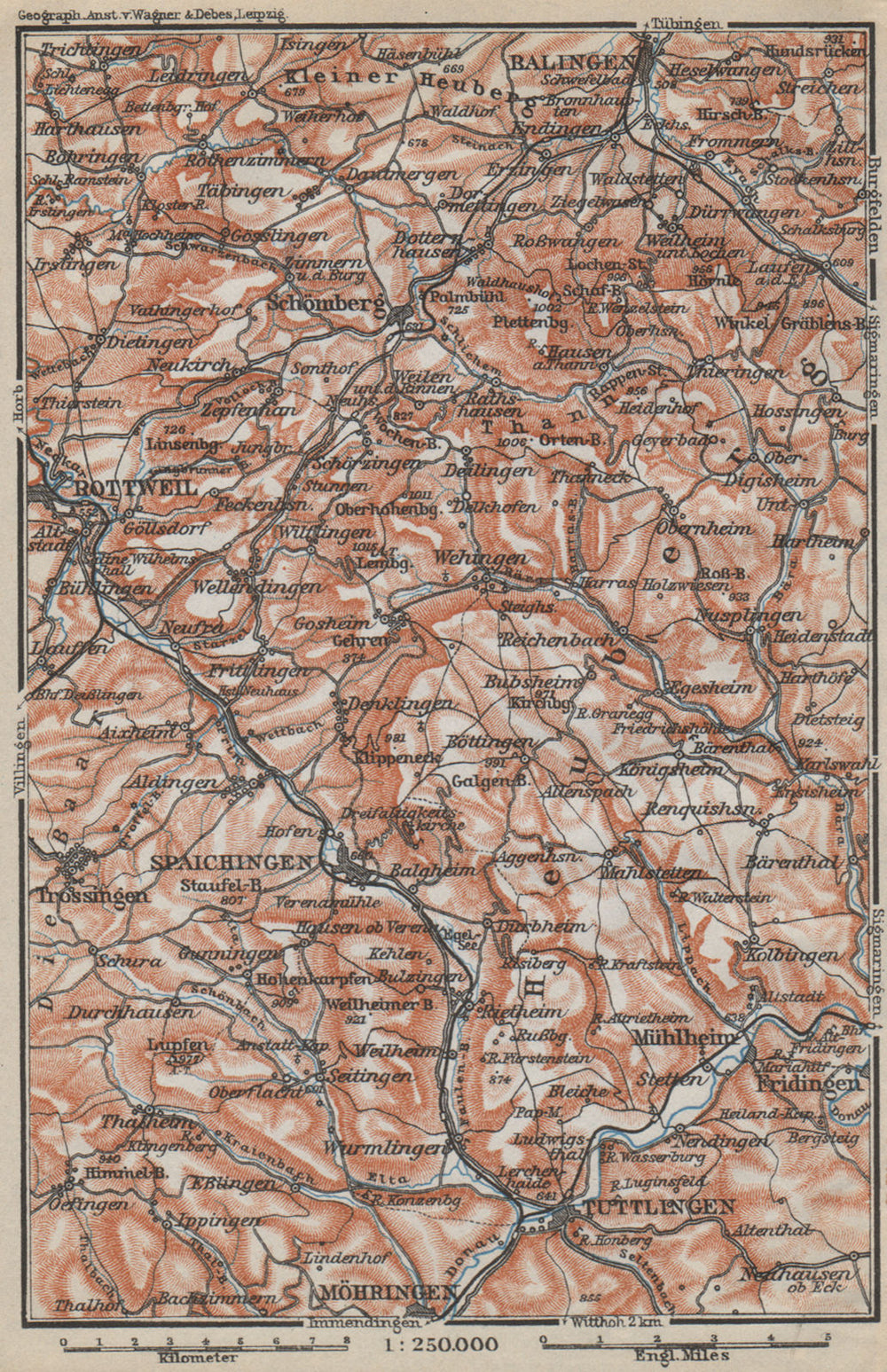 SCHWÄBISCHE ALB Südwest. Swabian Jura. Obere Donau Balingen Tuttlingen 1914 map