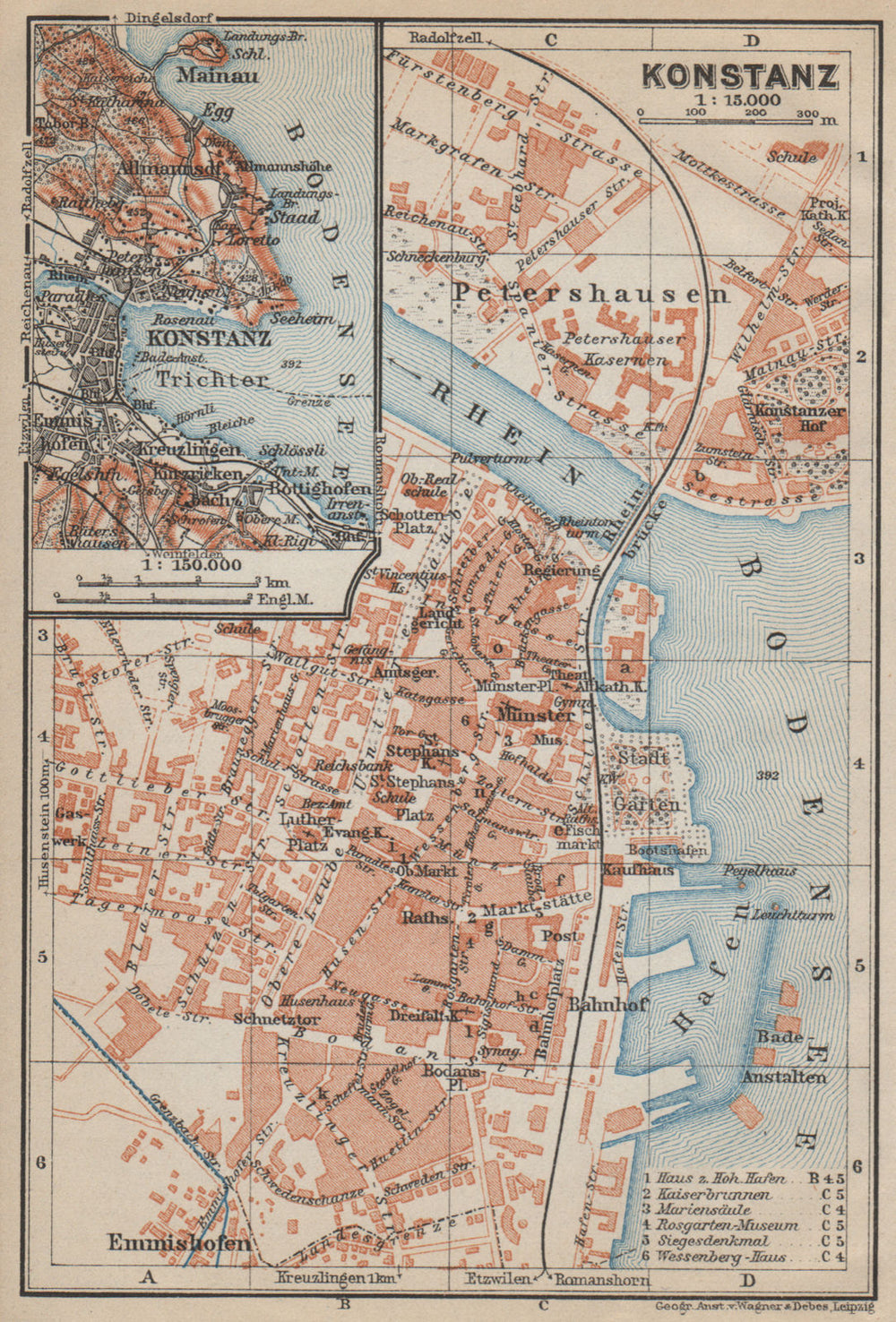 CONSTANCE. KONSTANZ. town city stadtplan. Germany karte. BAEDEKER 1914 old map