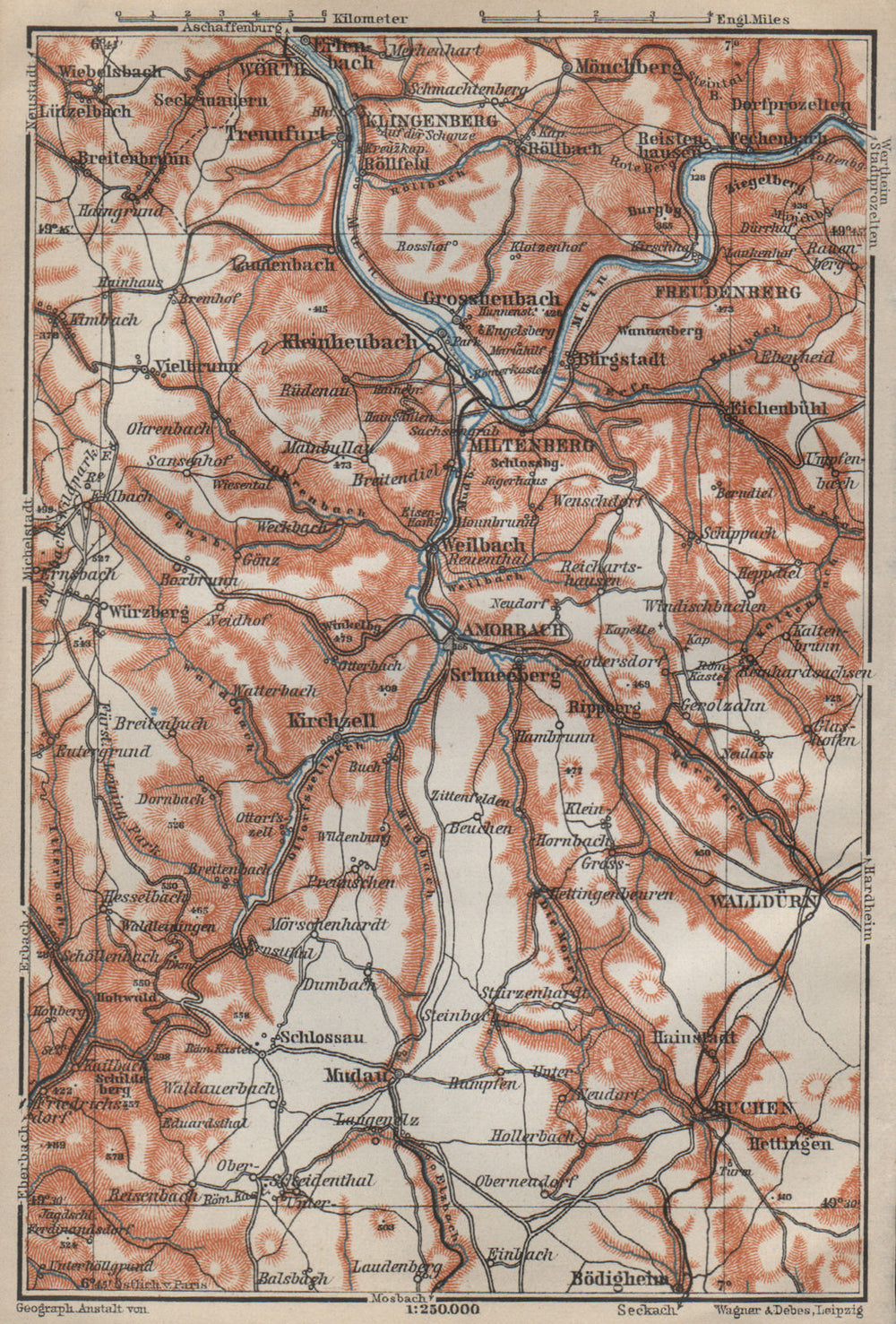 MILTENBERG environs/umgebung ODENWALD Buchen Walldürn Klingenberg Main 1914 map