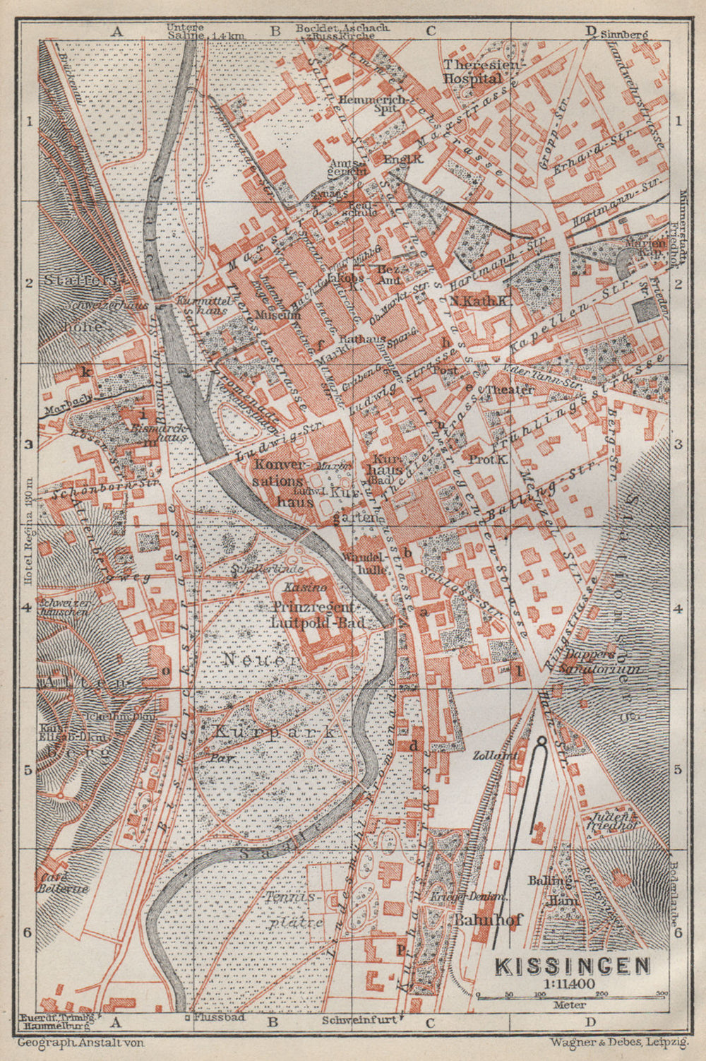 BAD KISSINGEN town city stadtplan. Lower Franconia Bavaria Deutschland 1914 map