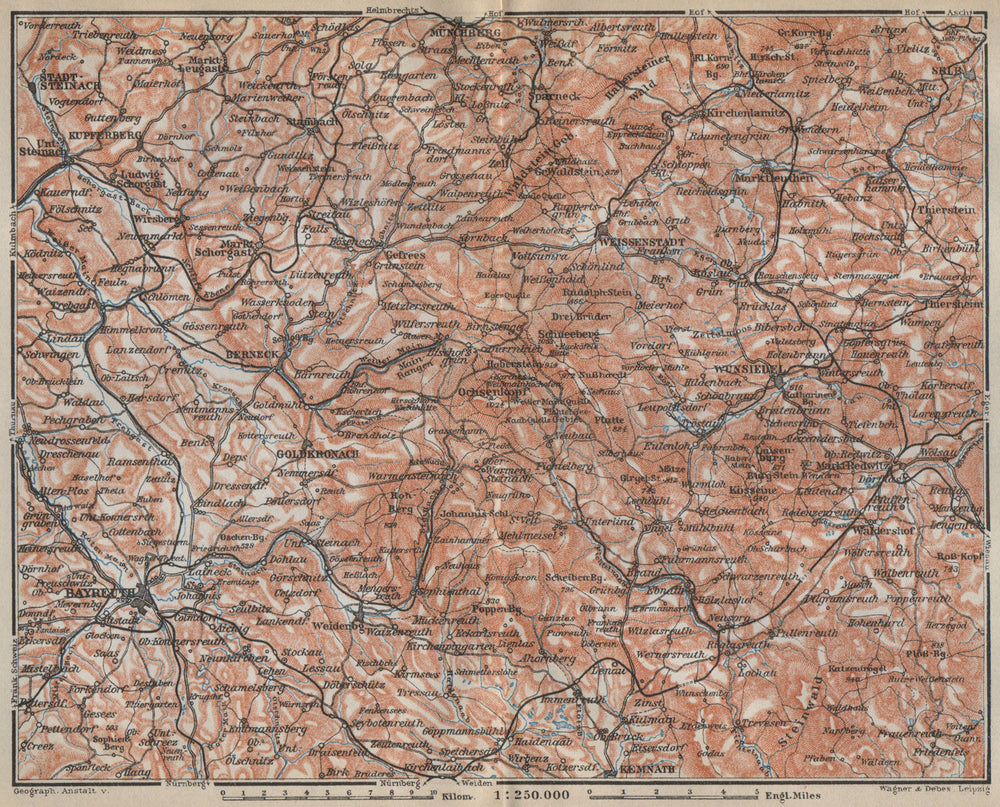 FICHTELGEBIRGE. Fichtel Mountains. Bayreuth Münchberg Wunsiedel Selb 1914 map
