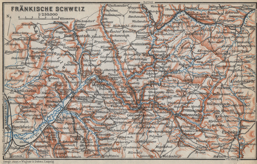 FRANCONIAN SWITZERLAND. FRÄNKISCHE SCHWEIZ topo-map. Deutschland karte 1914