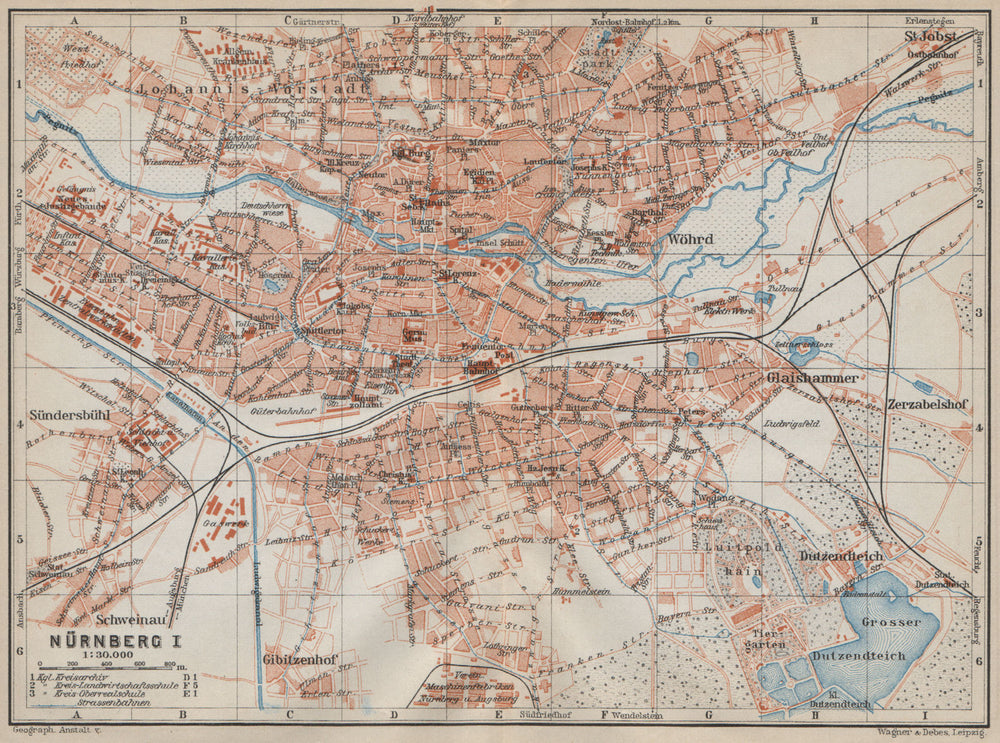 NÜRNBERG antique town city stadtplan. Nuremberg. Bavaria karte 1914 old map