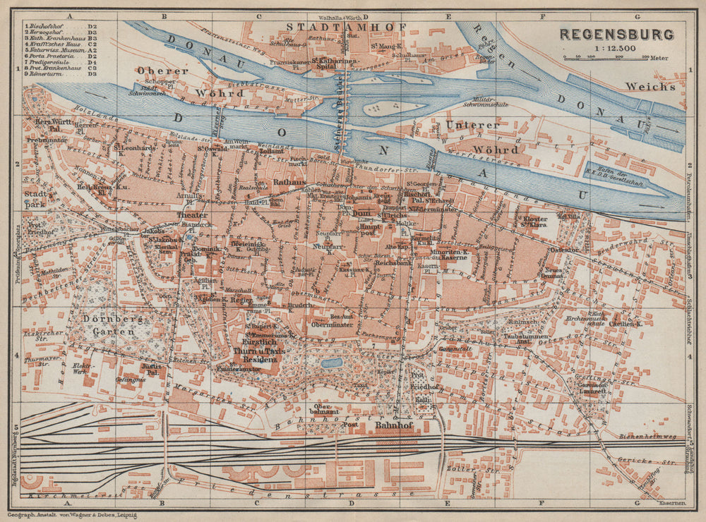 REGENSBURG town city stadtplan. Bavaria. Ratisbon. Stadtamhof karte 1914 map
