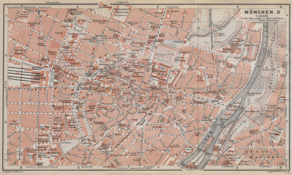 MÜNCHEN MUNICH town city innere stadtplan. Munchen Öffentliche Gebäude 1914 map