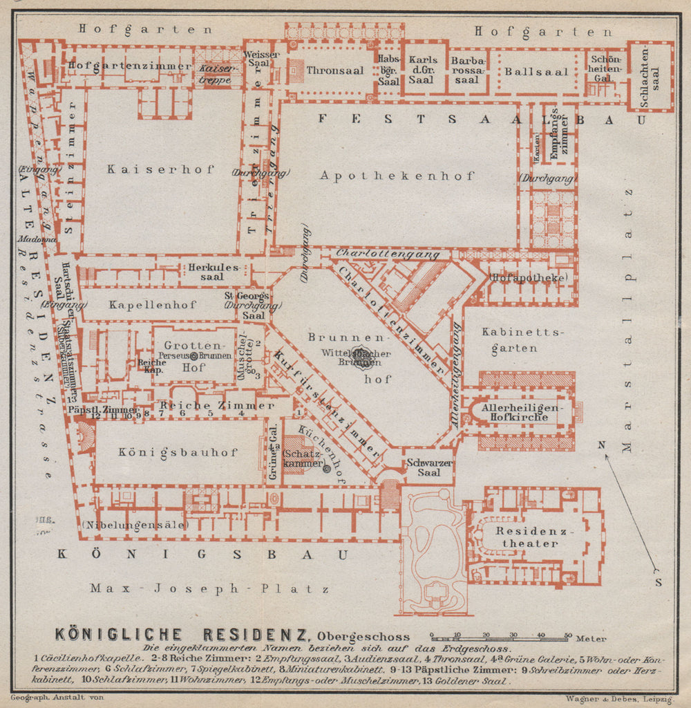 Munich / MÜNCHNER RESIDENZ. Royal palace. Königliche. Ground plan 1914 old map