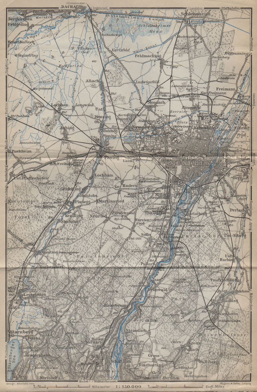 MÜNCHEN MUNICH environs/umgebung. Pasing Dachau. Forstenrieder Baier 1914 map