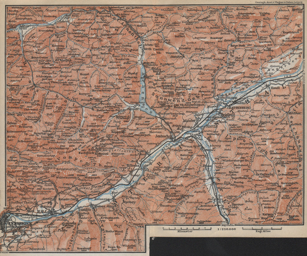 ACHENSEE environs/umgebung. Unterinntal Rattenberg Innsbruck Karwendel 1914 map