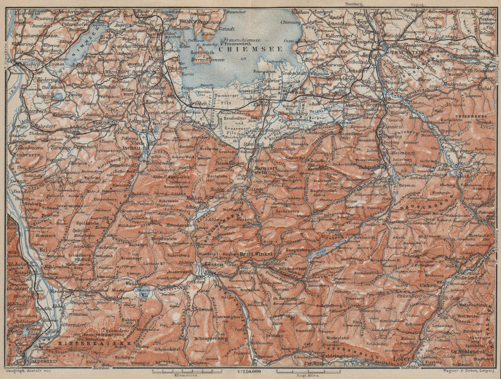 CHIEMSEE, CHIEMGAU & environs. Kufstein Traunstein Lofer Kössen karte 1914 map